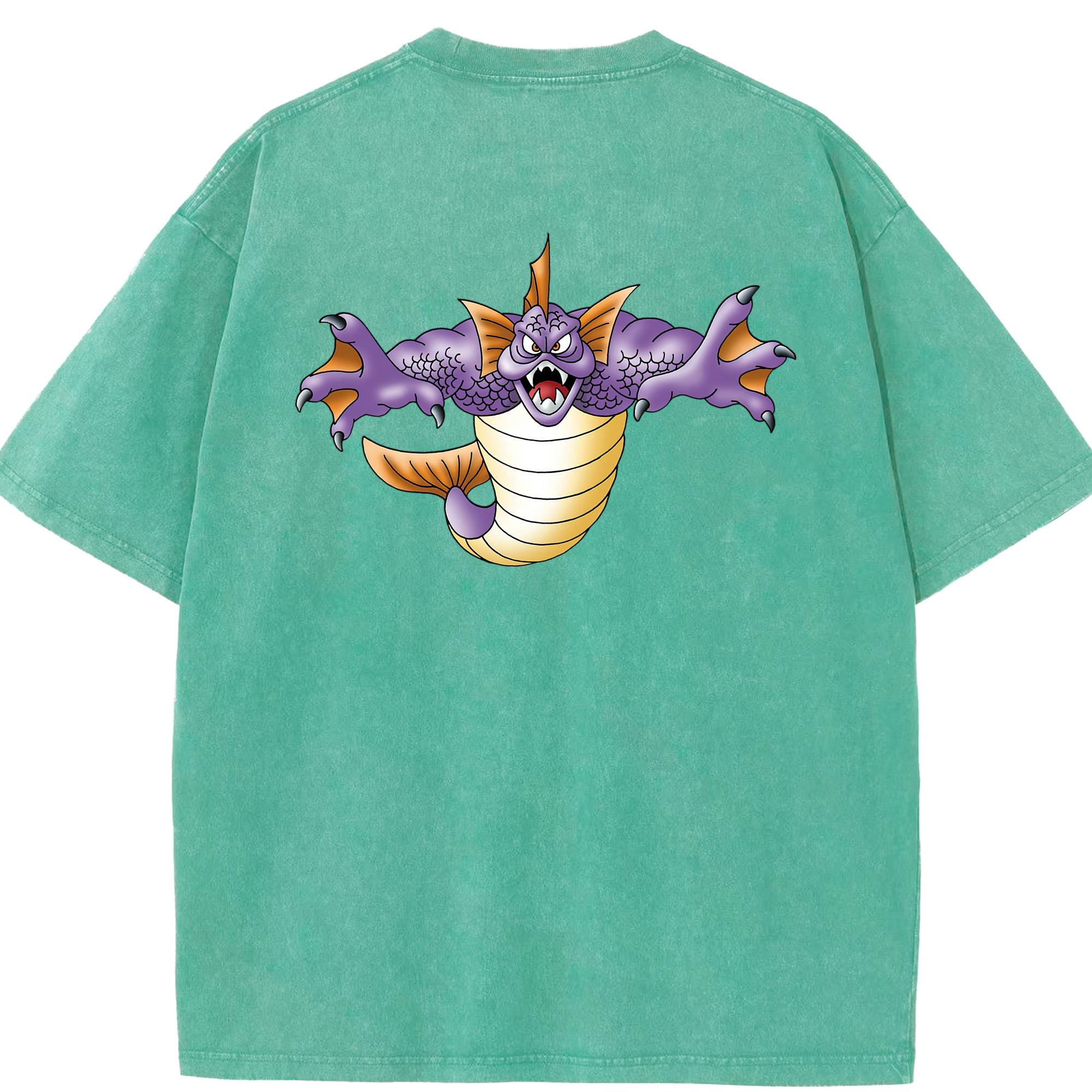 （画像用） ドラゴンクエスト Doragon Kuesuto Dragon Quest 綿100% ヴィンテージ風 半袖Tシャツ（背面プリント）